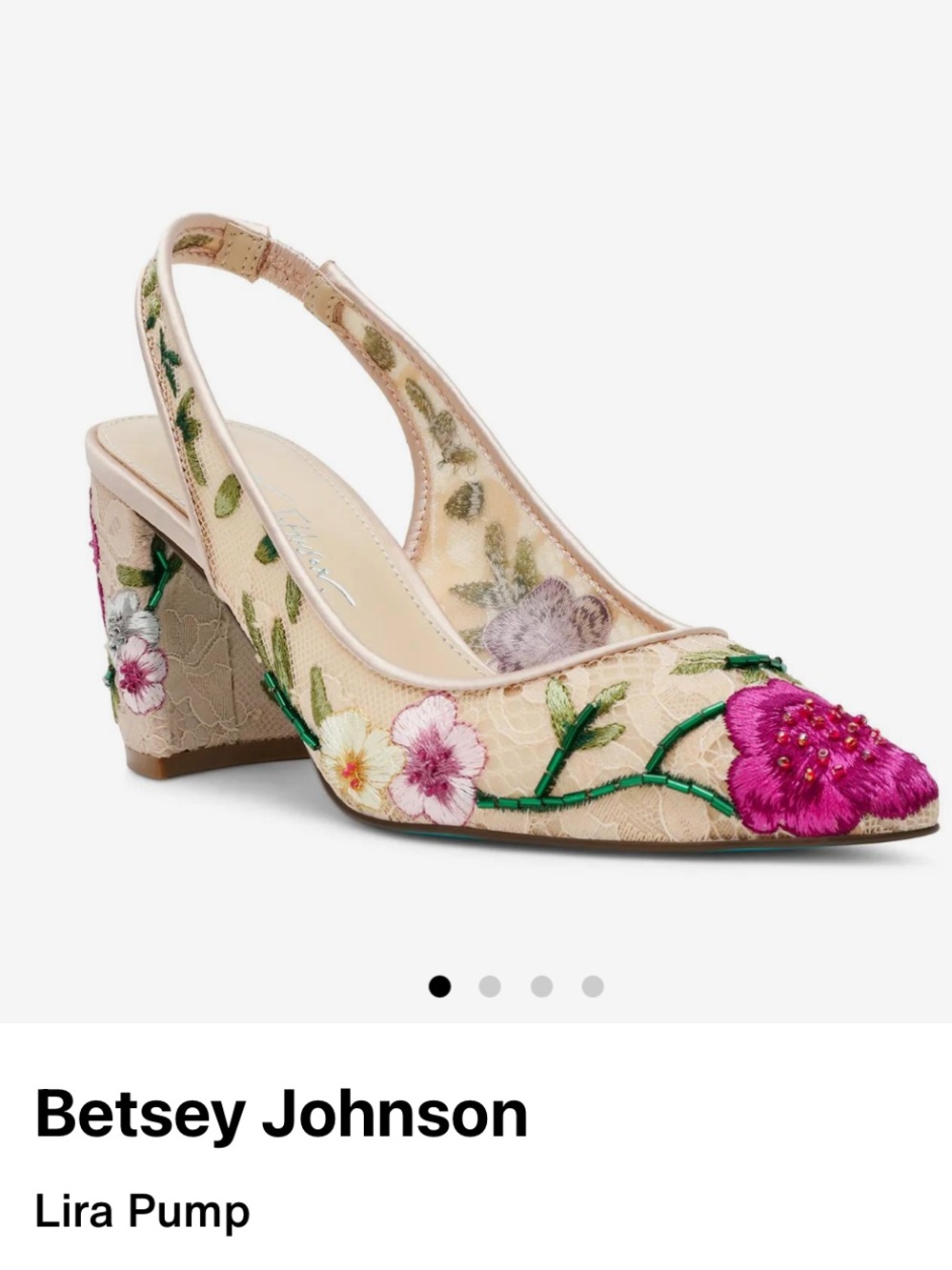 New In Box Betsey Johnson Lira Embroidered Floral Slingback Heels - Picture 6 of 6